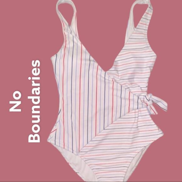 Nwot! No boundaries adorable one piece swimsuit! Side cross design w/ stripes - Picture 1 of 10